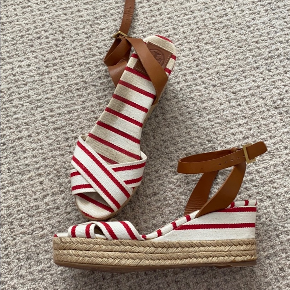 Tory Burch espadrilles size 10 red stripe